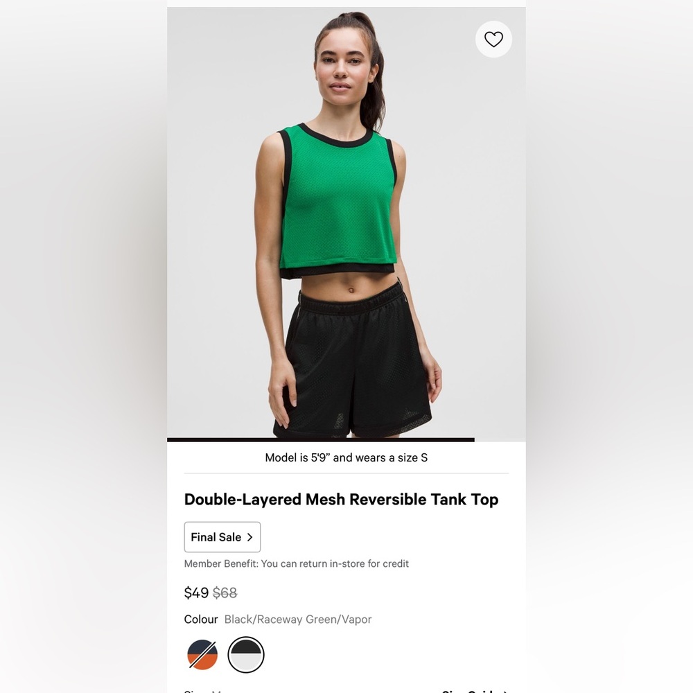 Lululemon reversible tank black and green NWT - Picture 5 of 9